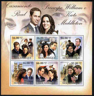 Mozambique 2011 Royal Wedding - William & Kate perf sheetlet containing 6 values unmounted mint
