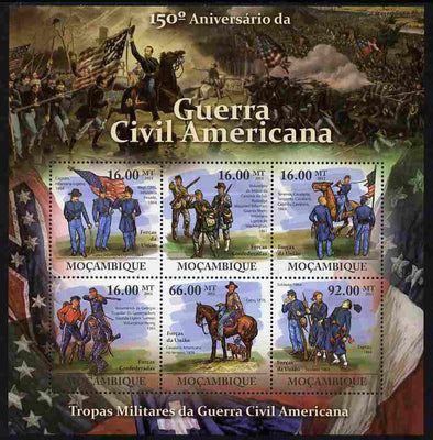 Mozambique 2011 150th Anniversary of American Civil War perf sheetlet containing 6 values unmounted mint