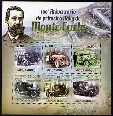 Mozambique 2011 Centenary of First Monte Carlo Rally perf sheetlet containing 6 values unmounted mint