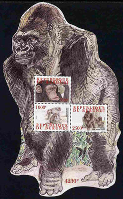 Burundi 2011 Primates perf sheetlet containing 3 values (shape of a Gorilla) unmounted mint