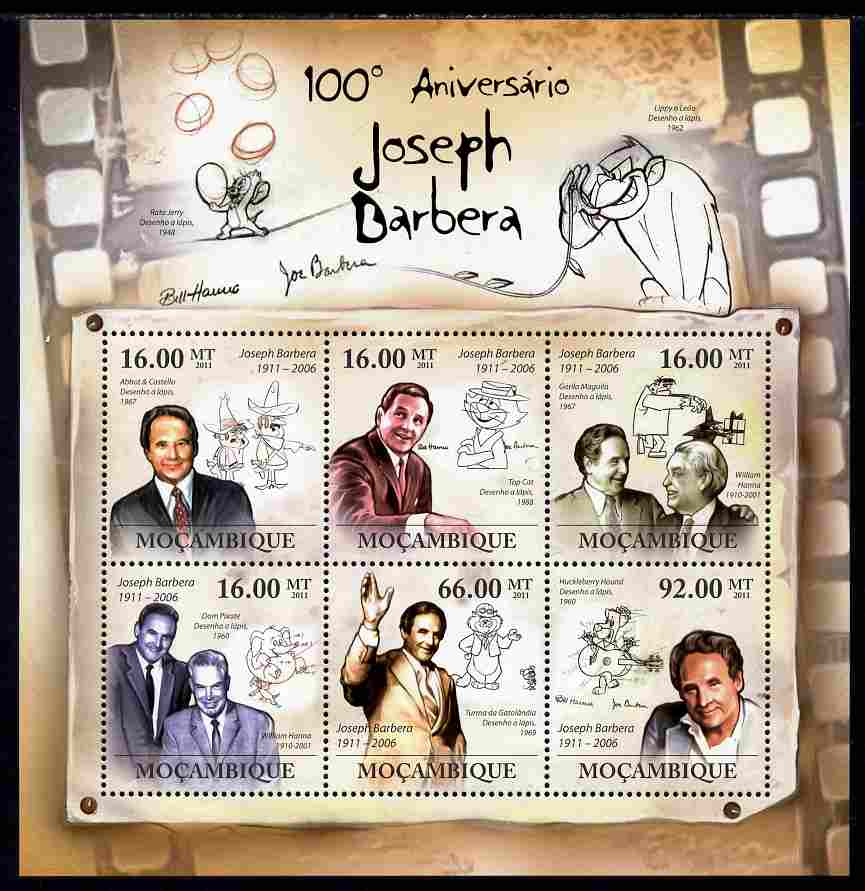 Mozambique 2011 Birth Centenary of Joseph Barbera perf sheetlet containing 6 values unmounted mint Michel 4584-89