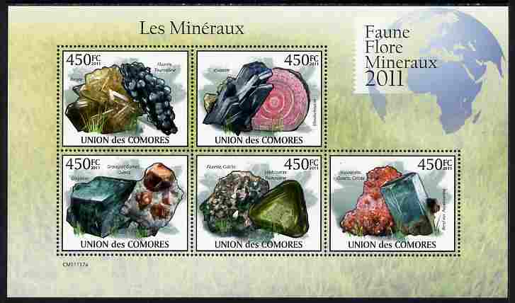 Comoro Islands 2011 Minerals #3 perf sheetlet containing 5 values unmounted mint