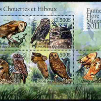 Comoro Islands 2011 Owls #1 perf sheetlet containing 5 values unmounted mint