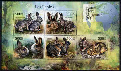 Comoro Islands 2011 Rabbits perf sheetlet containing 5 values unmounted mint