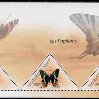 Guinea - Conakry 2011 Butterflies perf sheetlet containing 3 triangular shaped values unmounted mint