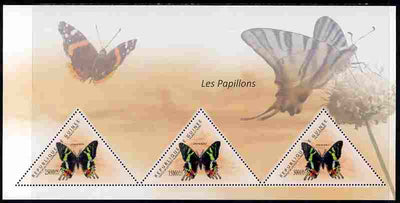 Guinea - Conakry 2011 Butterflies perf sheetlet containing 3 triangular shaped values unmounted mint