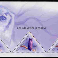 Guinea - Conakry 2011 Owls perf sheetlet containing 3 triangular shaped values unmounted mint