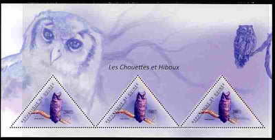 Guinea - Conakry 2011 Owls perf sheetlet containing 3 triangular shaped values unmounted mint