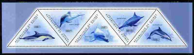 Guinea - Conakry 2011 Dolphins perf sheetlet containing set of 5 triangular shaped values unmounted mint