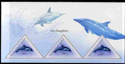 Guinea - Conakry 2011 Dolphins perf sheetlet containing 3 triangular shaped values unmounted mint