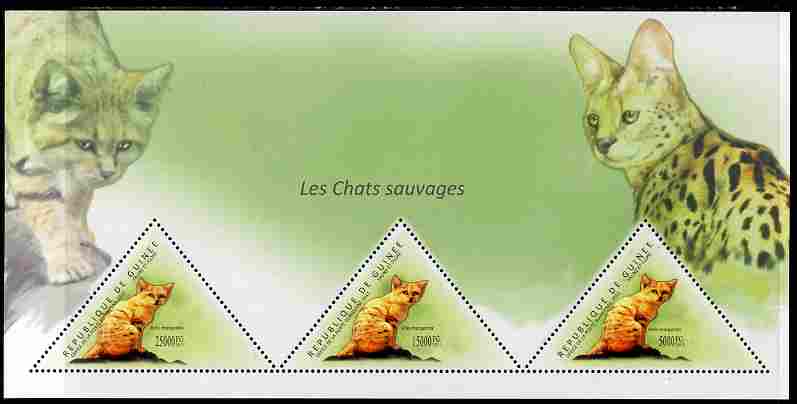Guinea - Conakry 2011 Wild Cats perf sheetlet containing 3 triangular shaped values unmounted mint