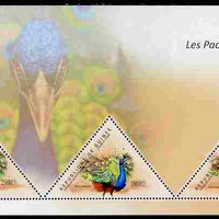 Guinea - Conakry 2011 Peafowl perf sheetlet containing 3 triangular shaped values unmounted mint