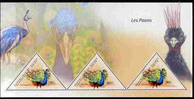 Guinea - Conakry 2011 Peafowl perf sheetlet containing 3 triangular shaped values unmounted mint