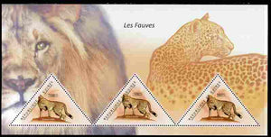 Guinea - Conakry 2011 Big Cats perf sheetlet containing 3 triangular shaped values unmounted mint