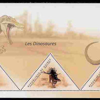 Guinea - Conakry 2011 Dinosaurs perf sheetlet containing 3 triangular shaped values unmounted mint