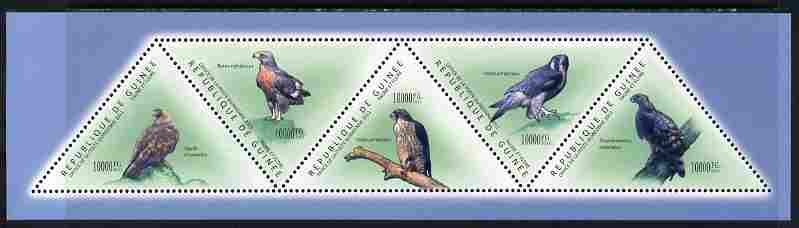 Guinea - Conakry 2011 Birds of Prey perf sheetlet containing set of 5 triangular shaped values unmounted mint