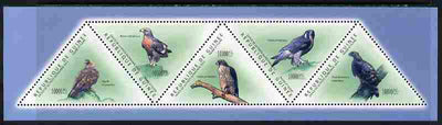 Guinea - Conakry 2011 Birds of Prey perf sheetlet containing set of 5 triangular shaped values unmounted mint