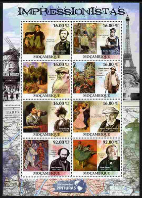 Mozambique 2011 Impressionism Art perf sheetlet containing 8 values unmounted mint