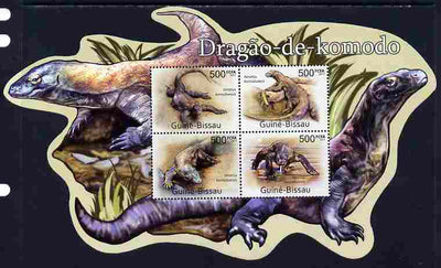 Guinea - Bissau 2011 Komodo Dragons special shaped perf sheetlet containing 4 values unmounted mint