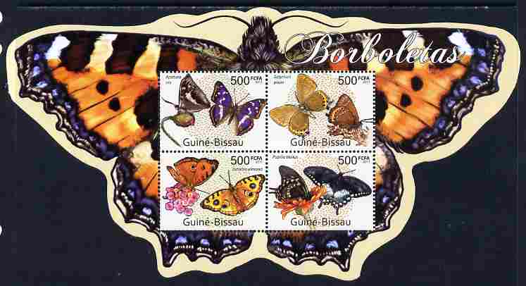 Guinea - Bissau 2011 Butterflies special shaped perf sheetlet containing 4 values unmounted mint