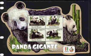 Guinea - Bissau 2011 Giant Pandas special shaped perf sheetlet containing 4 values unmounted mint