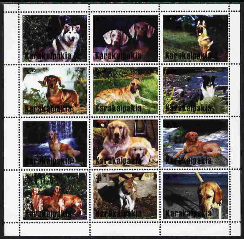 Karakalpakia Republic 2001 Dogs perf sheetlet containing complete set of 12 values unmounted mint