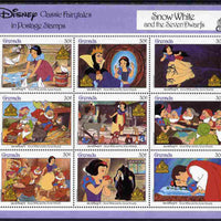 Grenada 1987 50th Anniversary of Disney Cartoons - Snow White perf sheetlet #1 containing 9 x 30c values unmounted mint as SG MS 1707f
