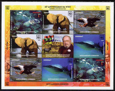 Mozambique 2006 WWF 45th Anniversary perf sheetlet containing 8 values (2 sets of 4) plus label unmounted mint