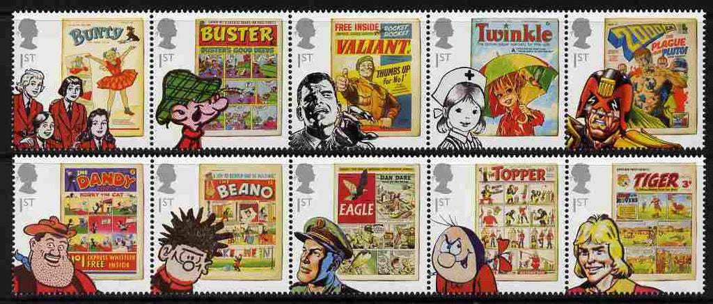 Great Britain 2012 Comics set of 10 (two se-tenant strips of 5) unmounted mint