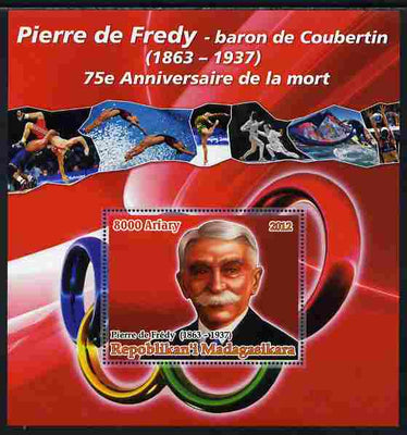 Madagascar 2012 75th Death Anniversary of Pierre de Coubertin large perf s/sheet unmounted mint