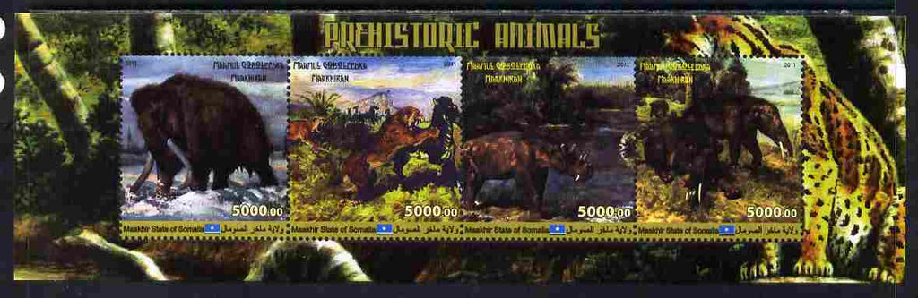 Maakhir State of Somalia 2011 Prehistoric Animals #1 perf sheetlet containing 4 values unmounted mint. Note this item is privately produced and is offered purely on its thematic appeal