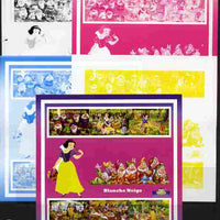 Central African Republic 2012 Snow White - 20th Anniversary of Disneyland Paris sheetlet containing 6 values - the set of 5 imperf progressive proofs comprising the 4 individual colours plus all 4-colour composite, unmounted mint