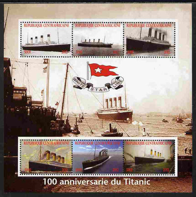 Central African Republic 2012 The Titanic - 100th Anniversary perf sheetlet containing 6 values unmounted mint. Note this item is privately produced and is offered purely on its thematic appeal