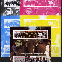 Central African Republic 2012 Music of the 20th Century - The Beatles sheetlet containing 6 values - the set of 5 imperf progressive proofs comprising the 4 individual colours plus all 4-colour composite, unmounted mint