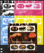 Central African Republic 2012 Mushrooms & Butterflies sheetlet containing 6 values - the set of 5 imperf progressive proofs comprising the 4 individual colours plus all 4-colour composite, unmounted mint