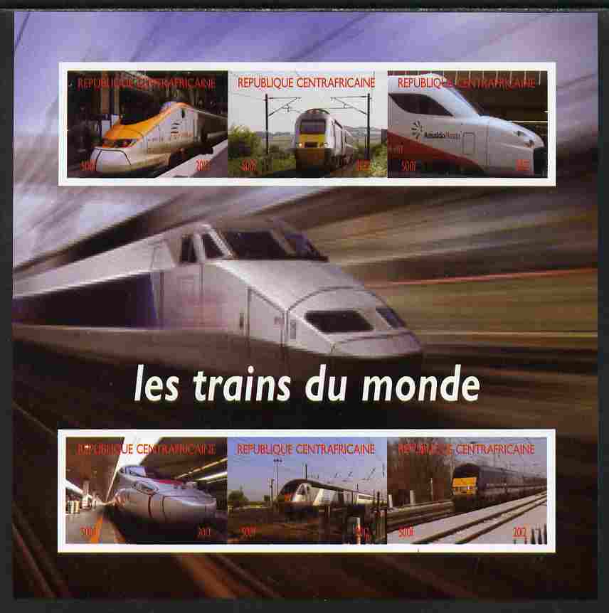 Central African Republic 2012 Trains of the World #1 imperf sheetlet containing 6 values unmounted mint. Note this item is privately produced and is offered purely on its thematic appeal, it has no postal validity