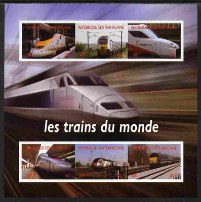 Central African Republic 2012 Trains of the World #1 imperf sheetlet containing 6 values unmounted mint. Note this item is privately produced and is offered purely on its thematic appeal, it has no postal validity