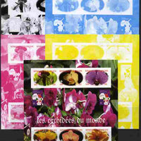 Central African Republic 2012 Orchids of the World sheetlet containing 6 values - the set of 5 imperf progressive proofs comprising the 4 individual colours plus all 4-colour composite, unmounted mint