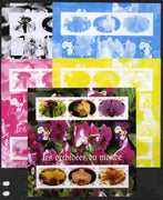 Central African Republic 2012 Orchids of the World sheetlet containing 6 values - the set of 5 imperf progressive proofs comprising the 4 individual colours plus all 4-colour composite, unmounted mint