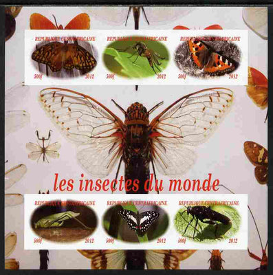 Central African Republic 2012 Insects of the World imperf sheetlet containing 6 values unmounted mint. Note this item is privately produced and is offered purely on its thematic appeal, it has no postal validity