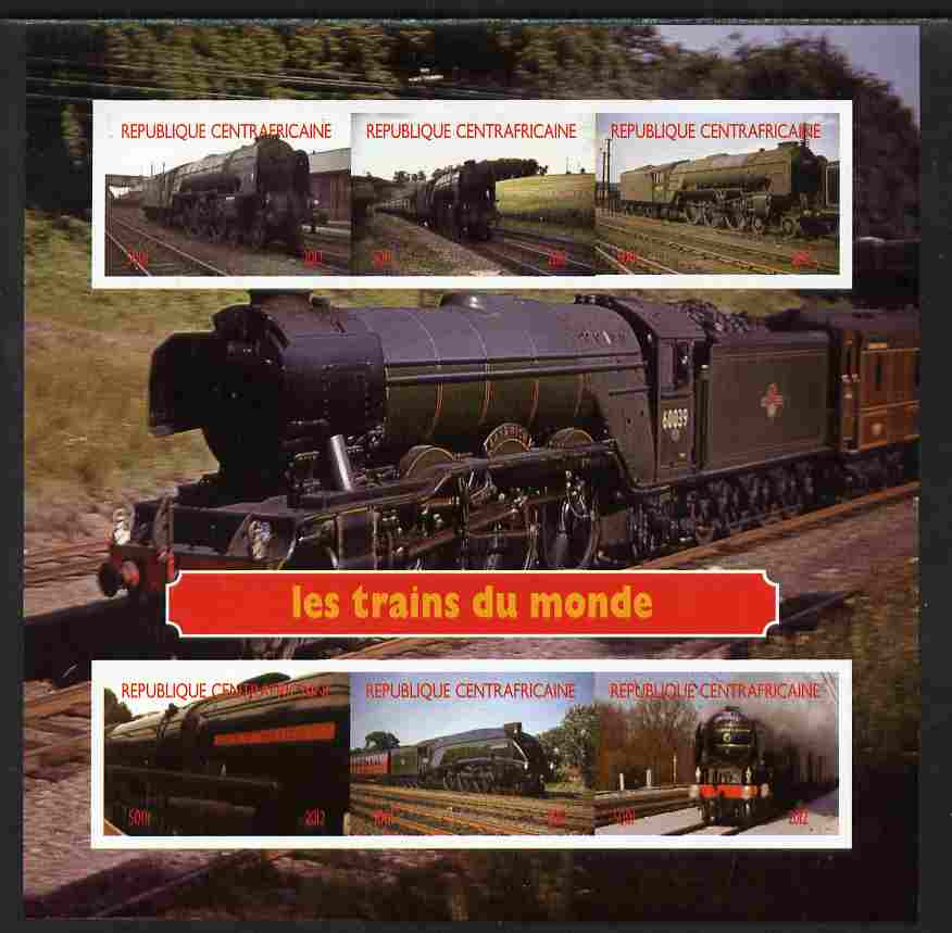 Central African Republic 2012 Trains of the World #2 imperf sheetlet containing 6 values unmounted mint. Note this item is privately produced and is offered purely on its thematic appeal, it has no postal validity