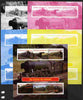 Central African Republic 2012 Trains of the World #2 sheetlet containing 6 values - the set of 5 imperf progressive proofs comprising the 4 individual colours plus all 4-colour composite, unmounted mint