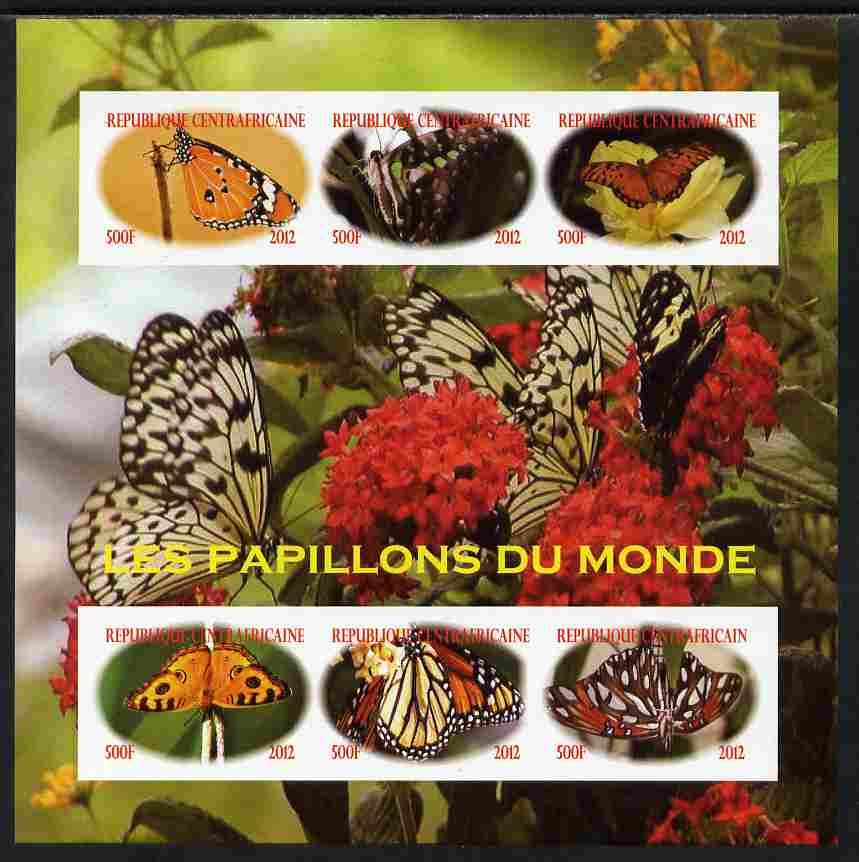 Central African Republic 2012 Butterflies of the World imperf sheetlet containing 6 values unmounted mint. Note this item is privately produced and is offered purely on its thematic appeal, it has no postal validity