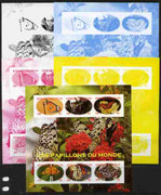 Central African Republic 2012 Butterflies of the World sheetlet containing 6 values - the set of 5 imperf progressive proofs comprising the 4 individual colours plus all 4-colour composite, unmounted mint