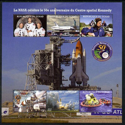 Chad 2012 50th Anniversary of NASA's Kennedy Space Centre perf sheetlet containing 6 values unmounted mint. Note this item is privately produced and is offered purely on its thematic appeal