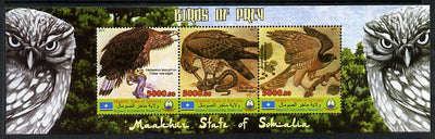 Maakhir State of Somalia 2011 Birds of Prey #2 perf sheetlet containing 3 values unmounted mint