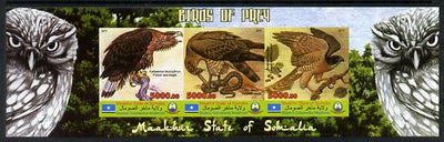 Maakhir State of Somalia 2011 Birds of Prey #2 imperf sheetlet containing 3 values unmounted mint