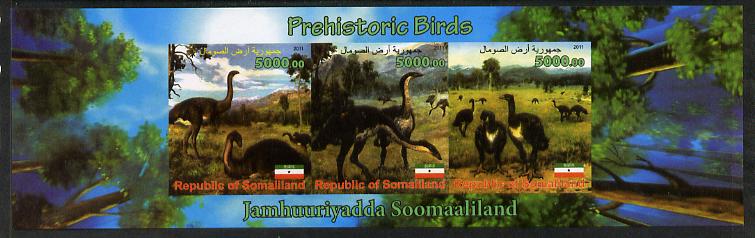 Somaliland 2011 Pre-historic Birds imperf sheetlet containing 3 values unmounted mint