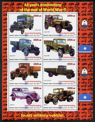 Maakhir State of Somalia 2010,65th Anniversary of the end of World War II #1 - Cars & Trucks imperf sheetlet containing 8 values unmounted mint