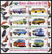 Puntland State of Somalia 2011 Buses of the USSR #1 perf sheetlet containing 8 values (Butterflies & Mosco Olympic Logo in margin) unmounted mint